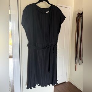 DKNY Black Pleated Midi Dress with Belt - Brand New